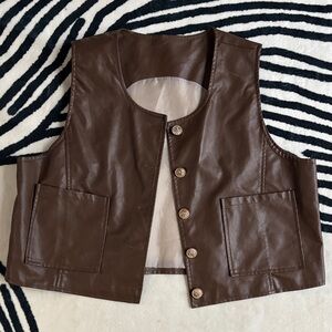 Brown Leather Vest with Button Closure
